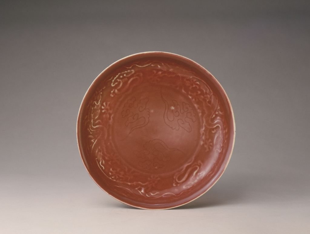 图片[2]-Red-glaze plate with cloud and dragon patterns-China Archive